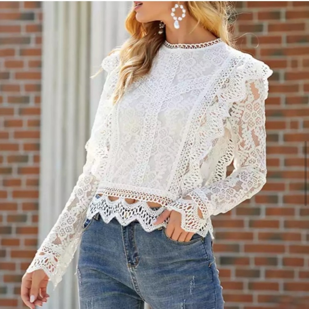 Last 1 L! 5 Star Rated New Bohemian Crochet Top with Back Zipper - Picture 5 of 15